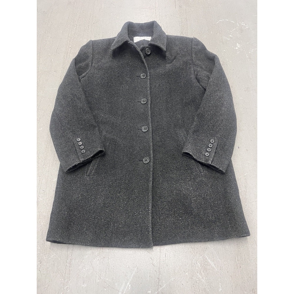 Liz Claiborne Women's Gray Herringbone Wool Blend Long Button Front Coat
